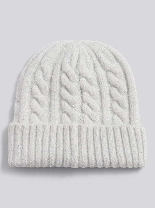 Womens Signature Cable Sequin Knit Beanie in Light Grey Marl WUP