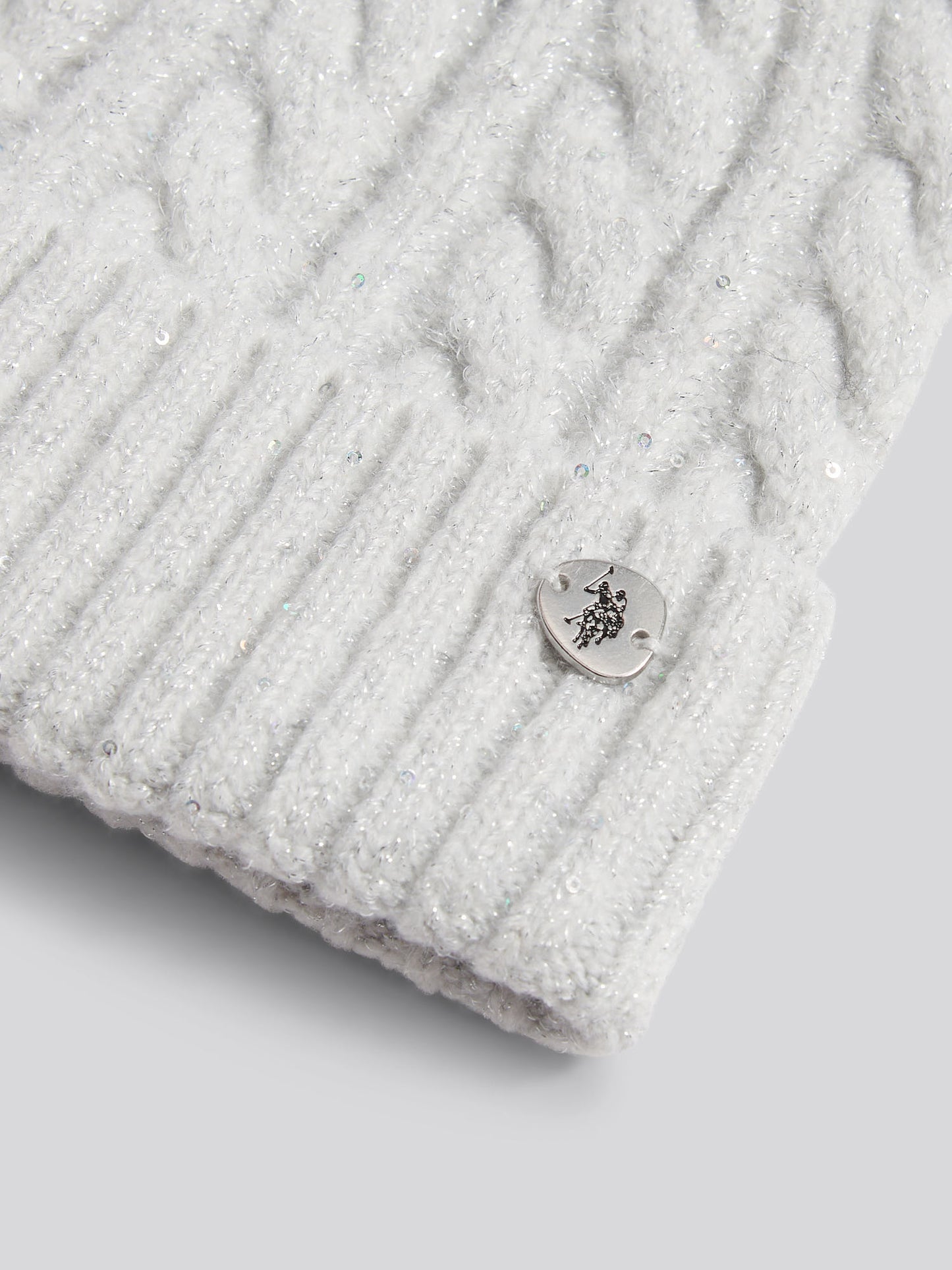 Womens Signature Cable Sequin Knit Beanie in Light Grey Marl WUP
