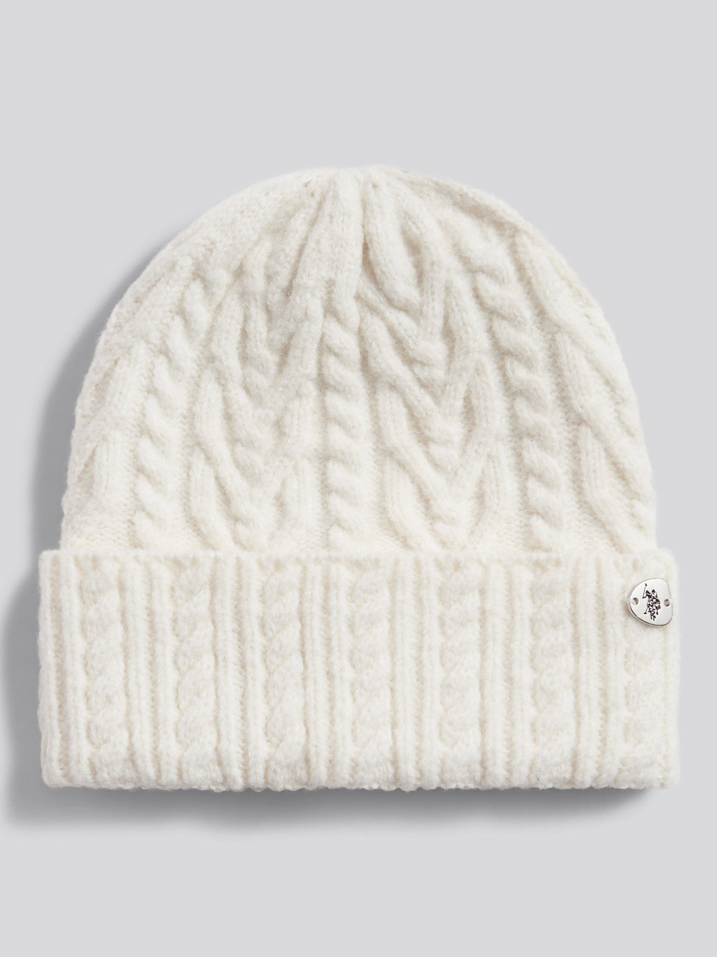 Womens Aran Cable Knit Beanie in Marshmallow
