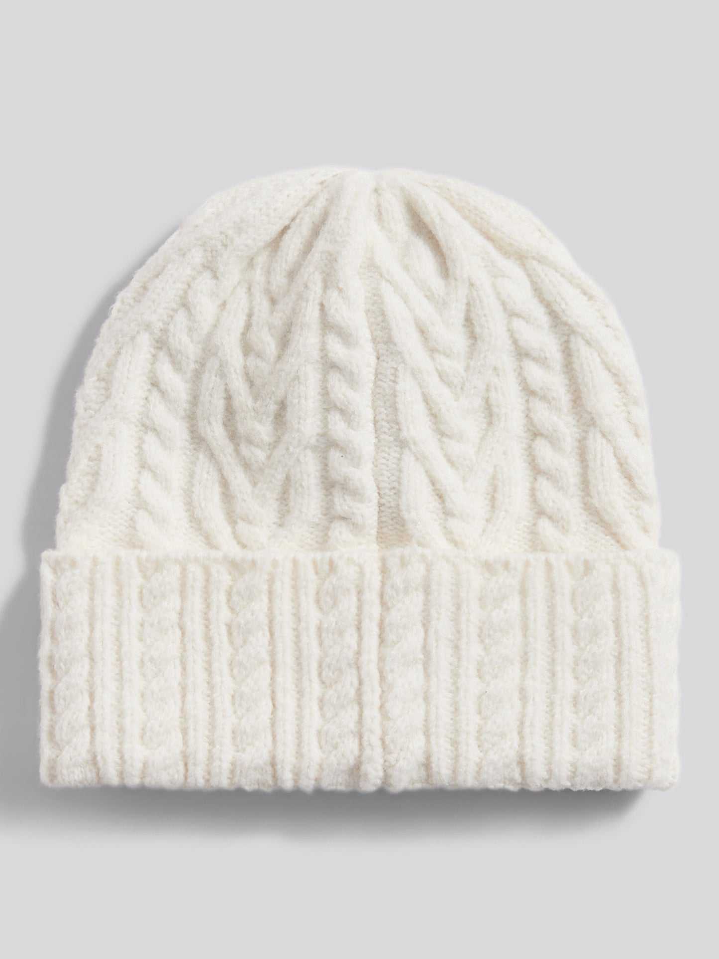 Womens Aran Cable Knit Beanie in Marshmallow