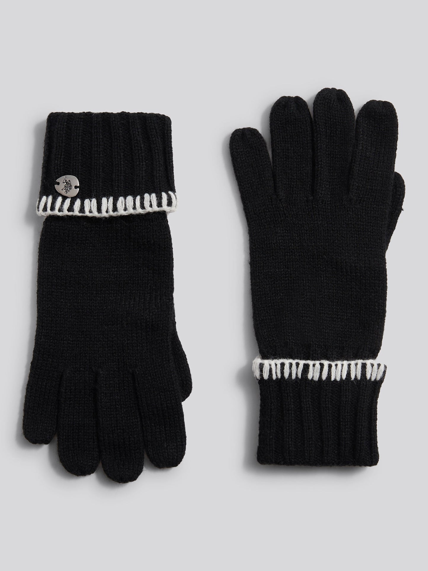 Womens Whipstitch Knit Gloves in Black