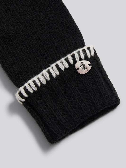 Womens Whipstitch Knit Gloves in Black