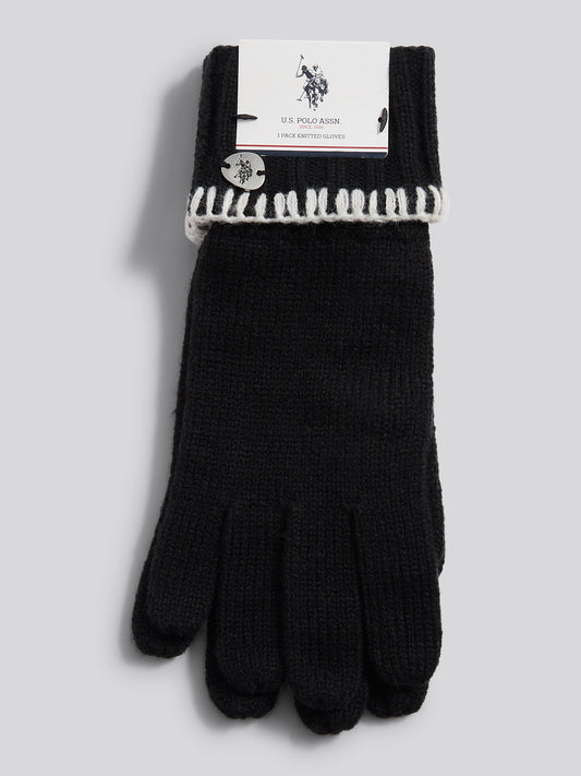 Womens Whipstitch Knit Gloves in Black