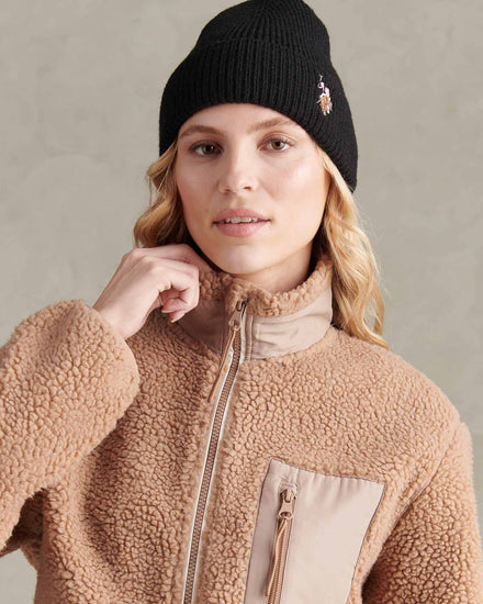 Womens Multicolour Double Horsemen Knit Beanie in Black