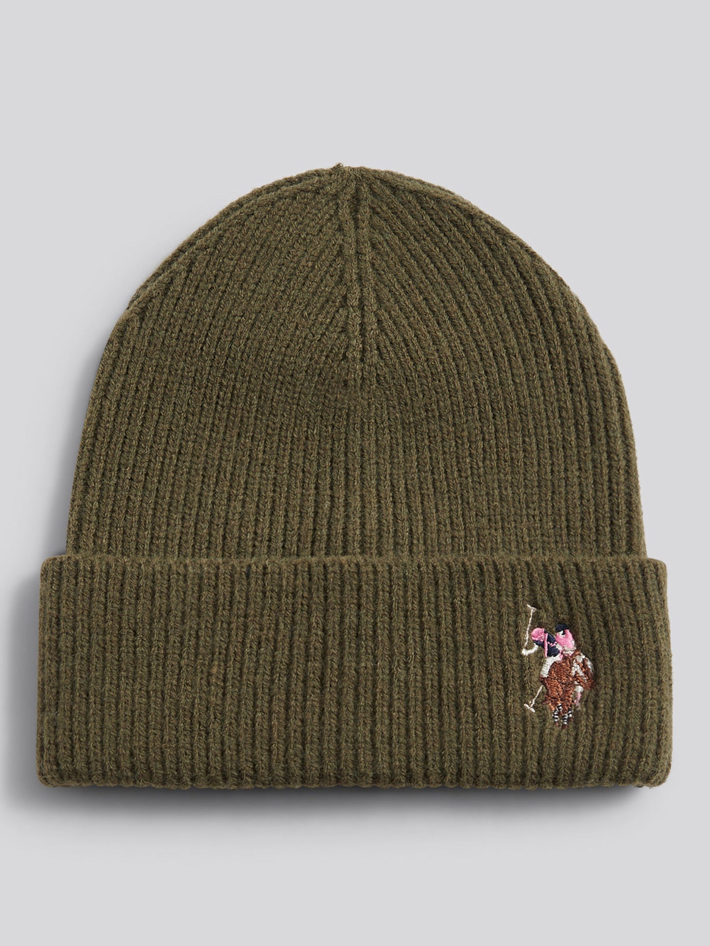 Womens Multicolour Double Horsemen Knit Beanie in Kalamata Green
