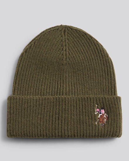 Womens Multicolour Double Horsemen Knit Beanie in Kalamata Green