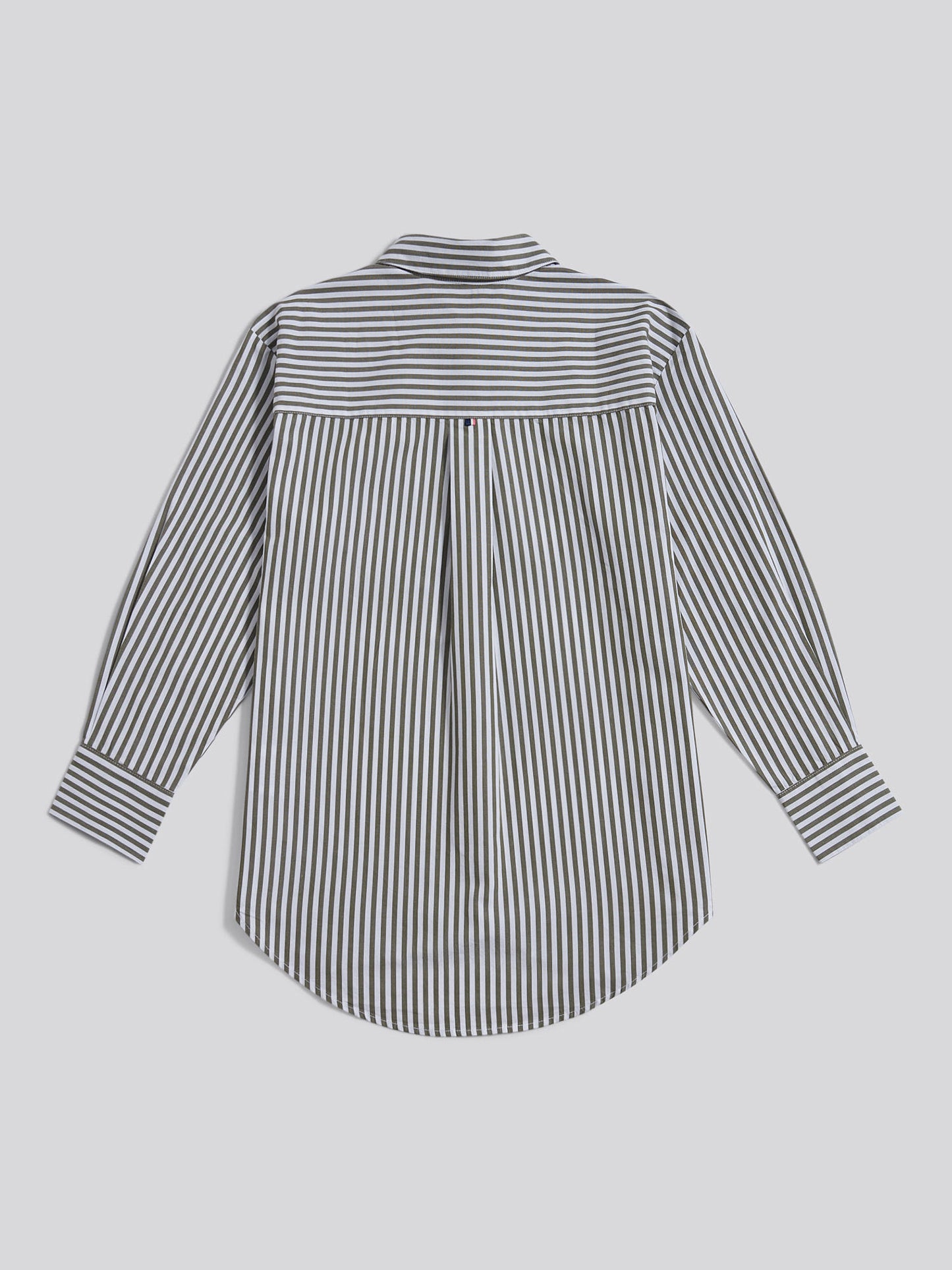 Womens Cotton Poplin Loose Fit Stripe Shirt in Kalamata Green