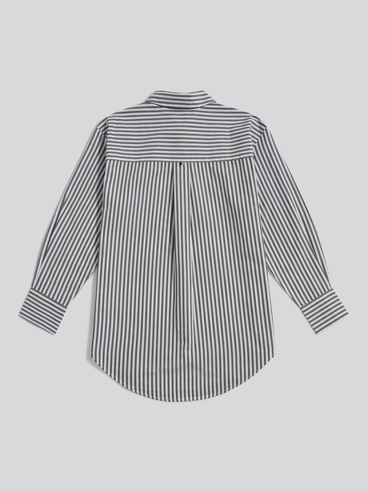 Womens Cotton Poplin Loose Fit Stripe Shirt in Kalamata Green