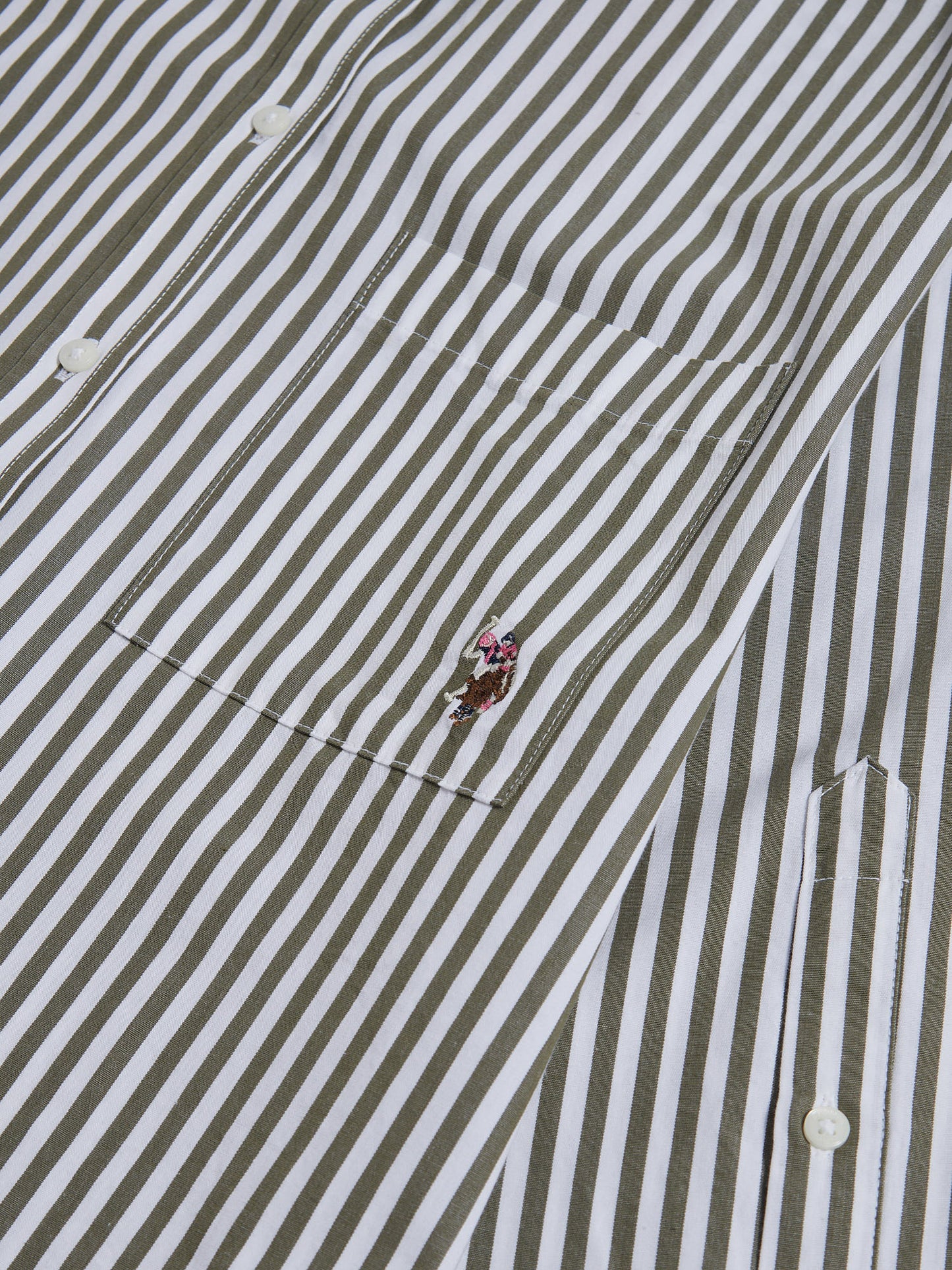 Womens Cotton Poplin Loose Fit Stripe Shirt in Kalamata Green