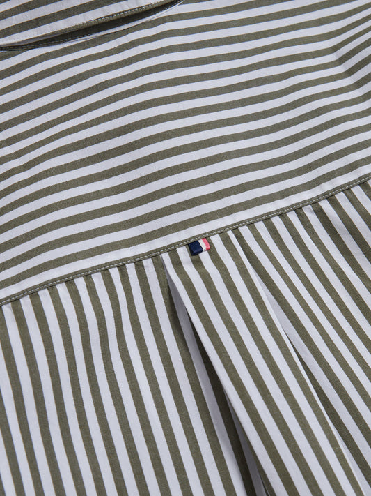 Womens Cotton Poplin Loose Fit Stripe Shirt in Kalamata Green