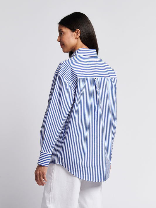 Womens Cotton Poplin Loose Fit Stripe Shirt in Regatta Blue