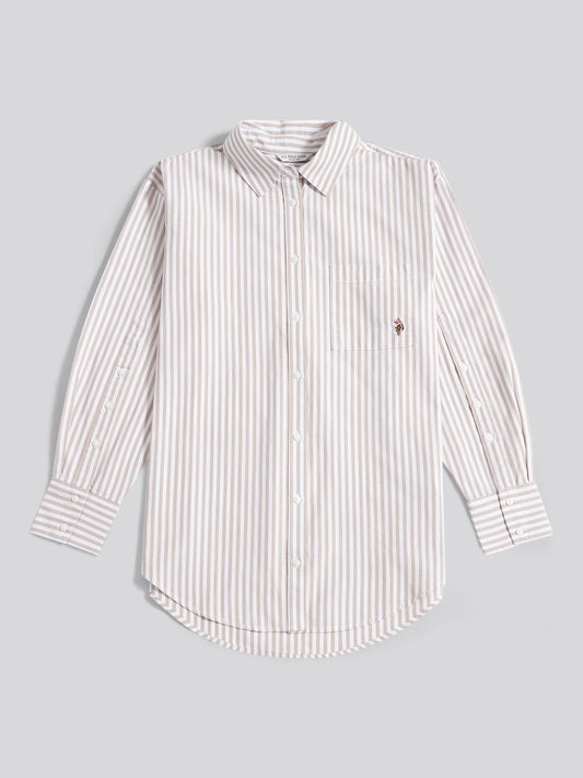 Womens Cotton Poplin Loose Fit Stripe Shirt in Atmosphere
