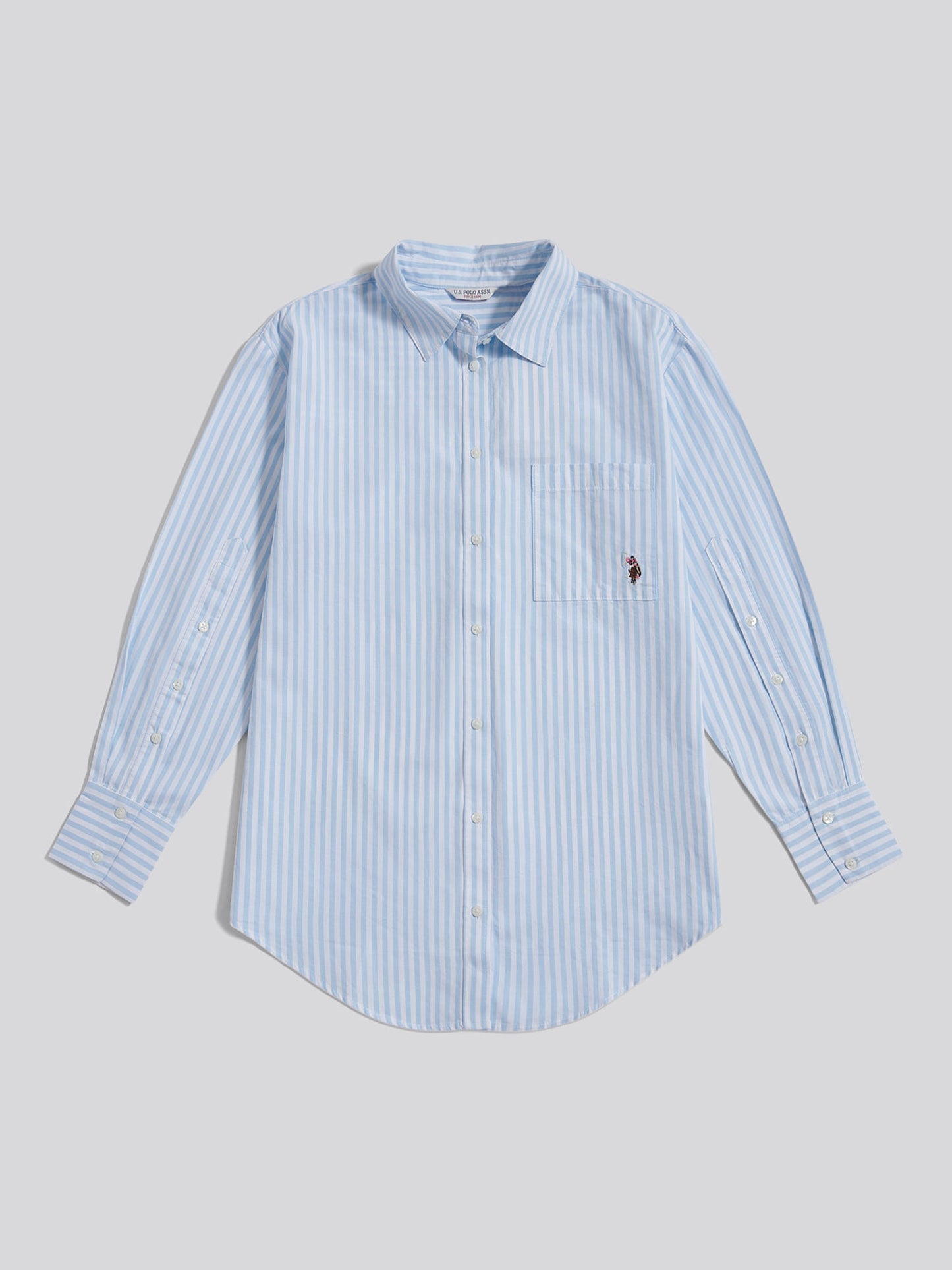 Womens Cotton Poplin Loose Fit Stripe Shirt in Windsurfer