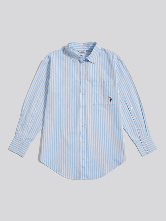 Womens Cotton Poplin Loose Fit Stripe Shirt in Windsurfer