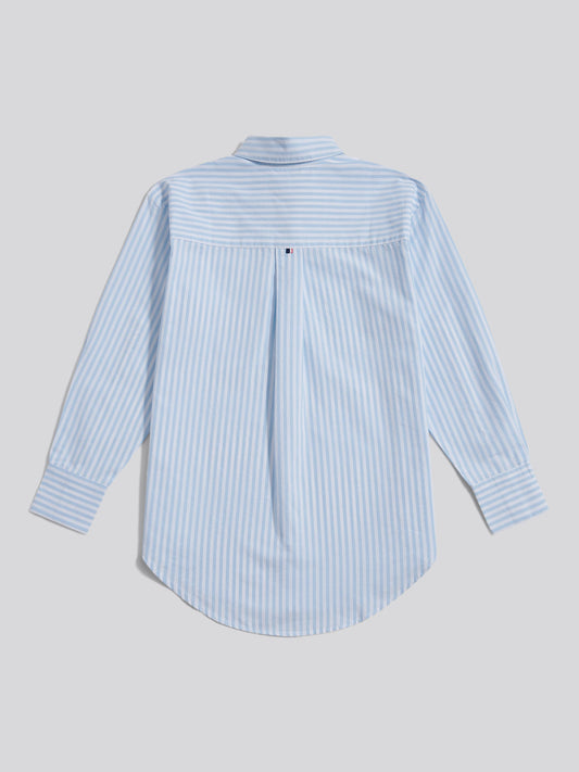 Womens Cotton Poplin Loose Fit Stripe Shirt in Windsurfer