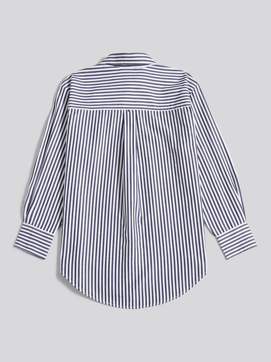 Womens Cotton Poplin Loose Fit Stripe Shirt in Navy Iris