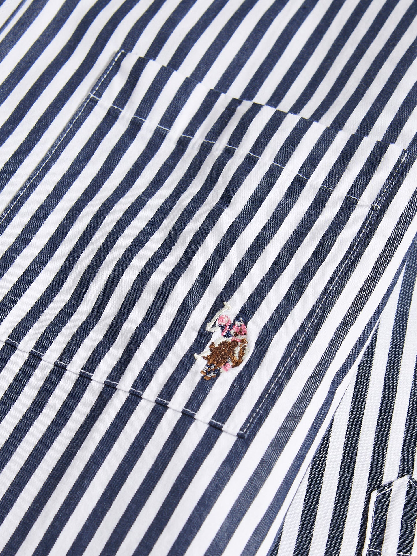 Womens Cotton Poplin Loose Fit Stripe Shirt in Navy Iris