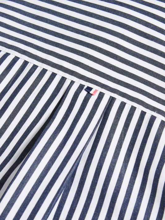 Womens Cotton Poplin Loose Fit Stripe Shirt in Navy Iris