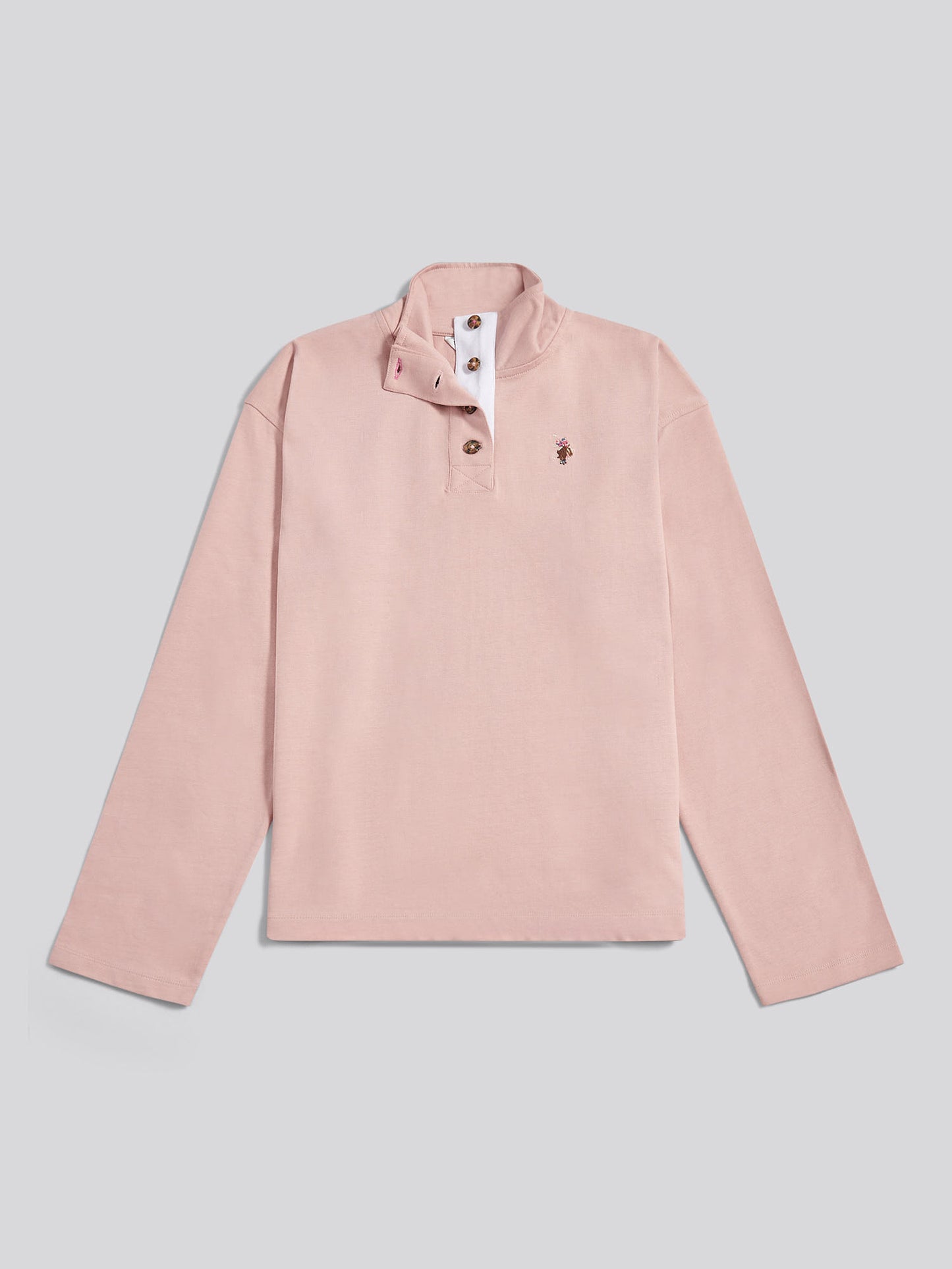 Womens Funnel Neck Rugby Shirt in Pale Mauve