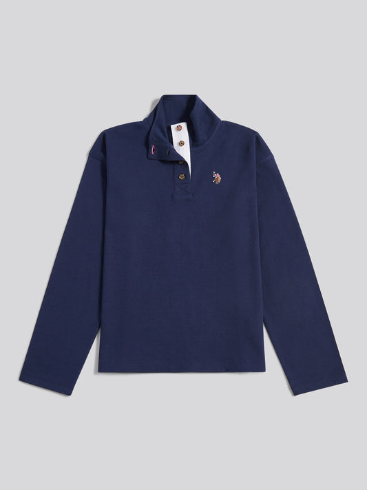 Womens Funnel Neck Rugby Shirt in Navy Iris