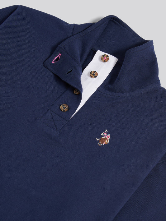 Womens Funnel Neck Rugby Shirt in Navy Iris