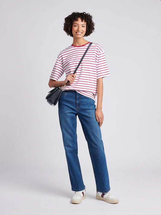 Womens Heavyweight Stripe Loose Crew Neck T-Shirt in Beaujolais