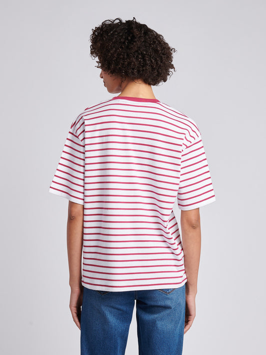 Womens Heavyweight Stripe Loose Crew Neck T-Shirt in Beaujolais