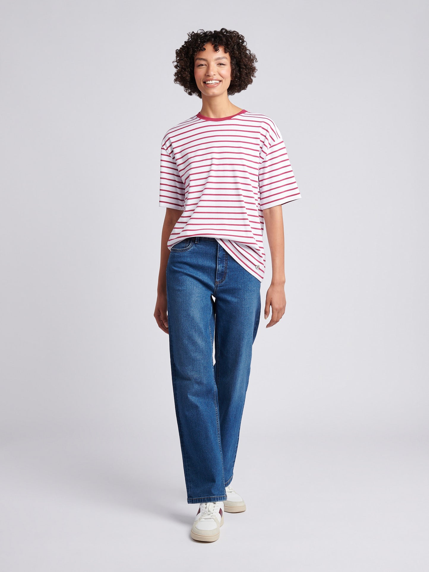 Womens Heavyweight Stripe Loose Crew Neck T-Shirt in Beaujolais
