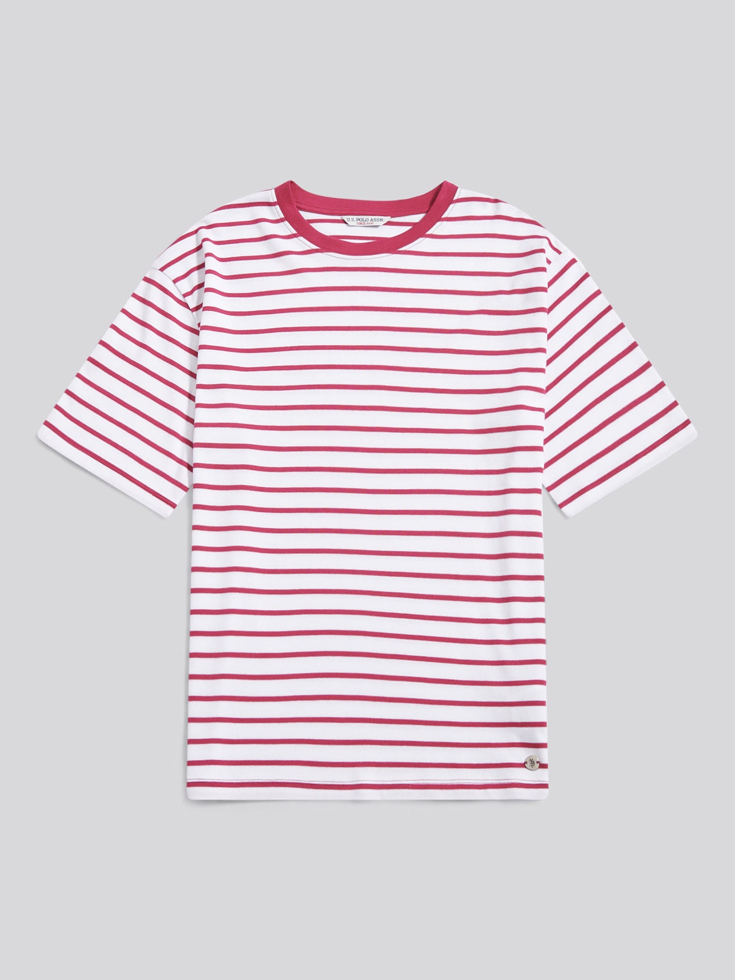 Womens Heavyweight Stripe Loose Crew Neck T-Shirt in Beaujolais