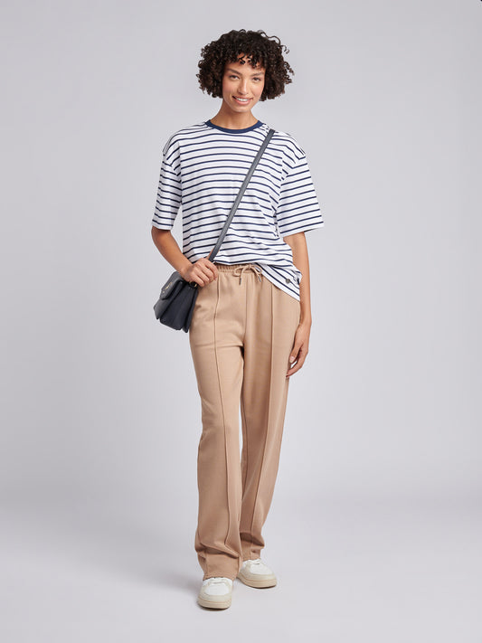 Womens Heavyweight Stripe Loose Crew Neck T-Shirt in Navy Iris