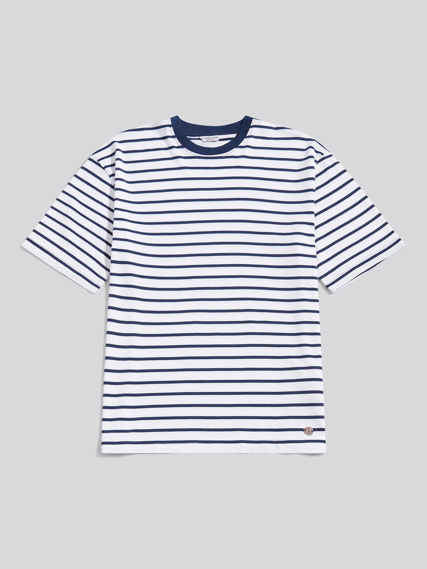 Womens Heavyweight Stripe Loose Crew Neck T-Shirt in Navy Iris