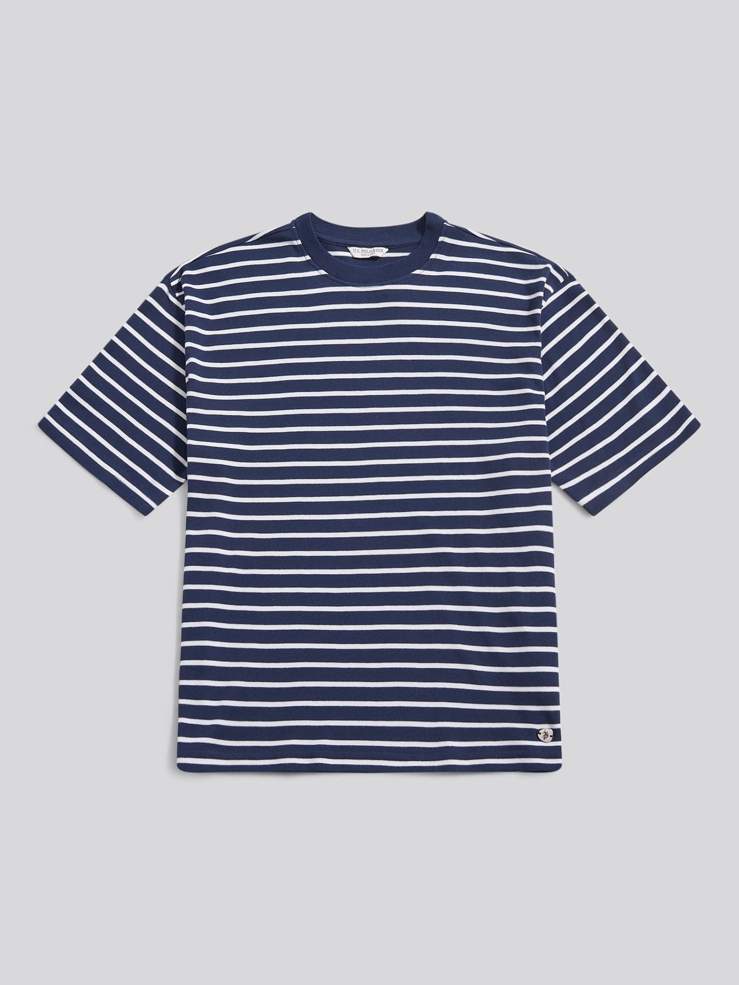 Womens Heavyweight Stripe Loose Crew Neck T-Shirt in Navy Iris