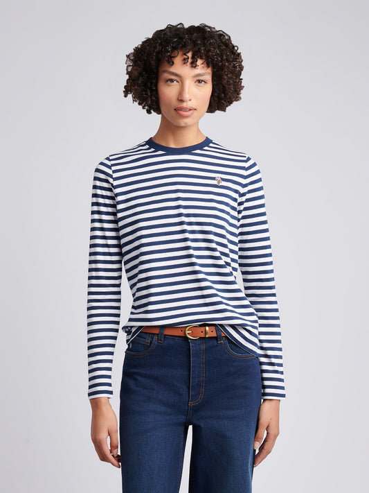 Womens Stripe Long Sleeve T-Shirt in Navy Iris