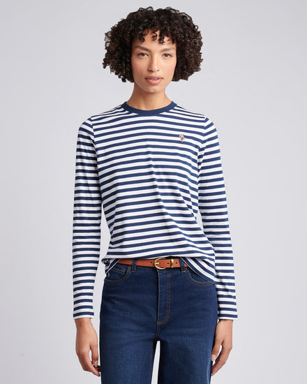 Womens Stripe Long Sleeve T-Shirt in Navy Iris