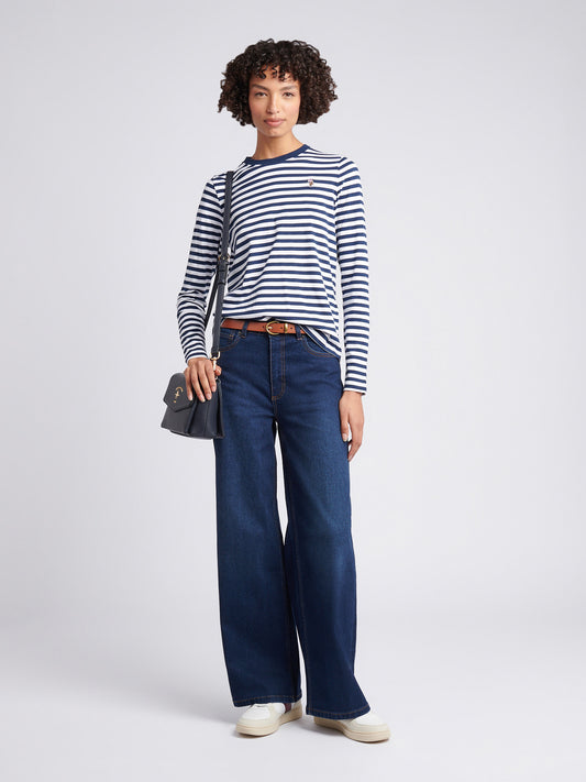 Womens Stripe Long Sleeve T-Shirt in Navy Iris