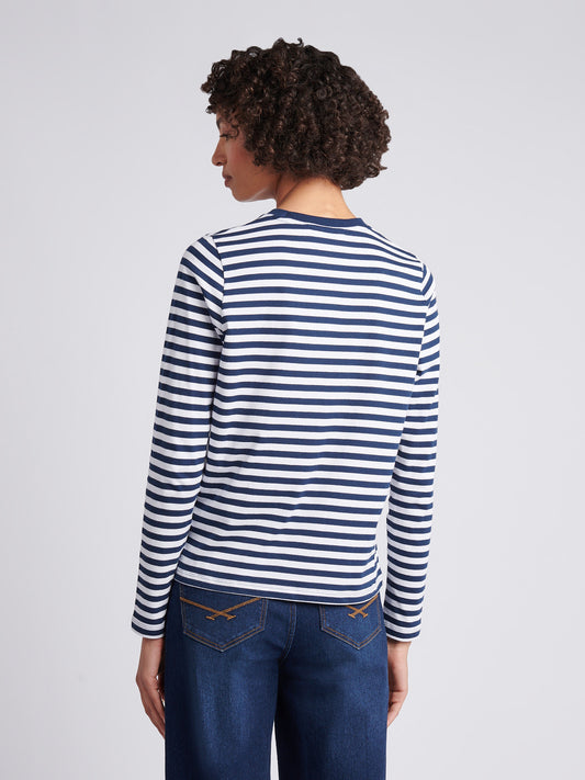 Womens Stripe Long Sleeve T-Shirt in Navy Iris