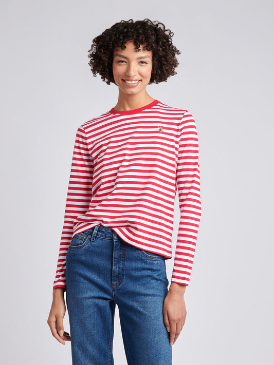 Womens Stripe Long Sleeve T-Shirt in Jalapeno Red
