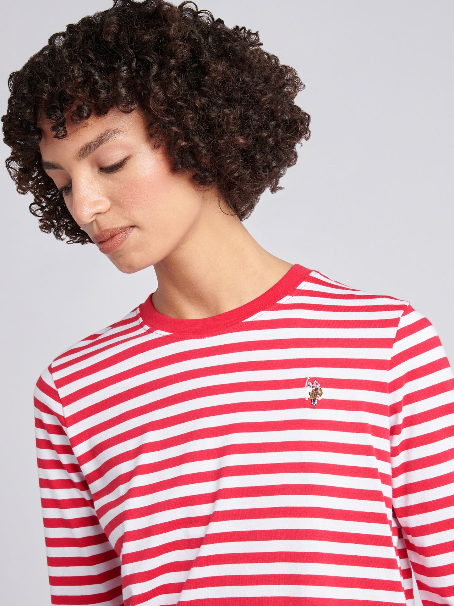 Womens Stripe Long Sleeve T-Shirt in Jalapeno Red