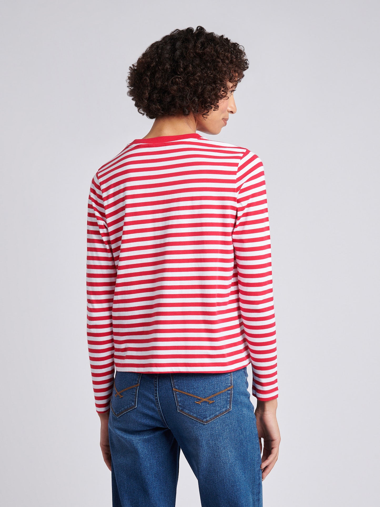 Womens Stripe Long Sleeve T-Shirt in Jalapeno Red