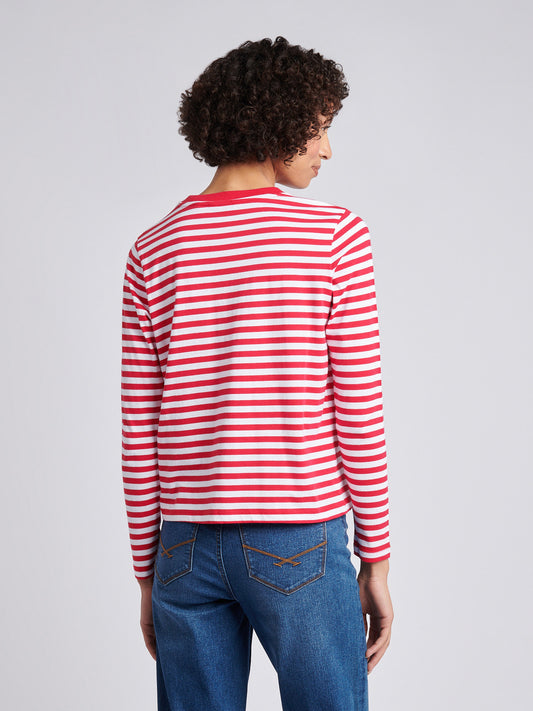 Womens Stripe Long Sleeve T-Shirt in Jalapeno Red