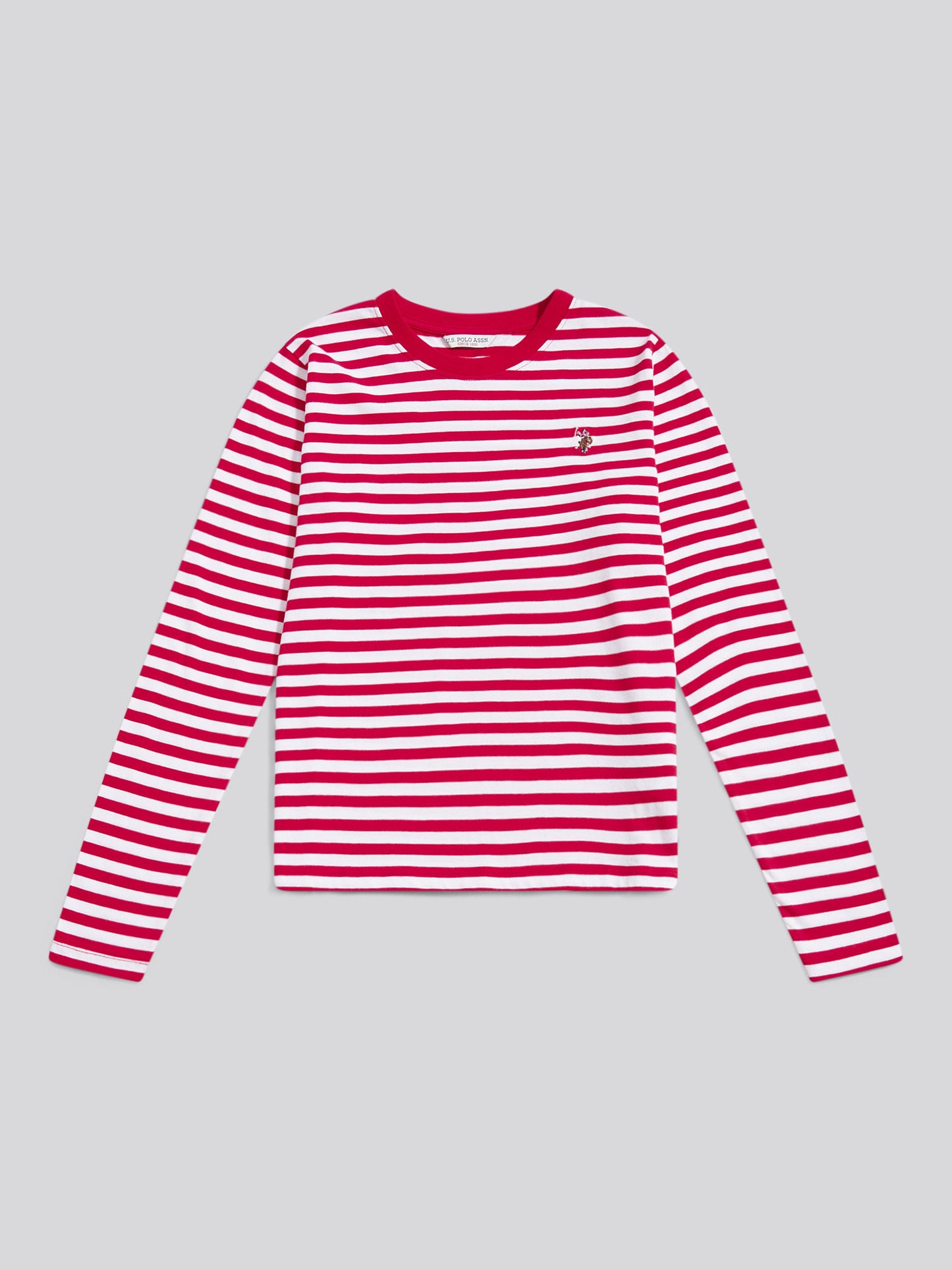 Womens Stripe Long Sleeve T-Shirt in Jalapeno Red