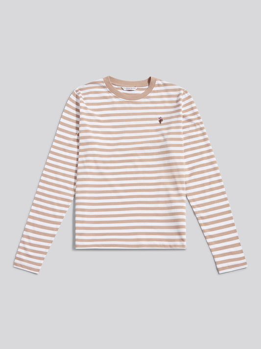 Womens Stripe Long Sleeve T-Shirt in Natural