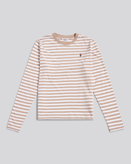 Womens Stripe Long Sleeve T-Shirt in Natural