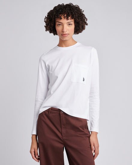 Womens Long Sleeve Pocket T-Shirt in Bright White