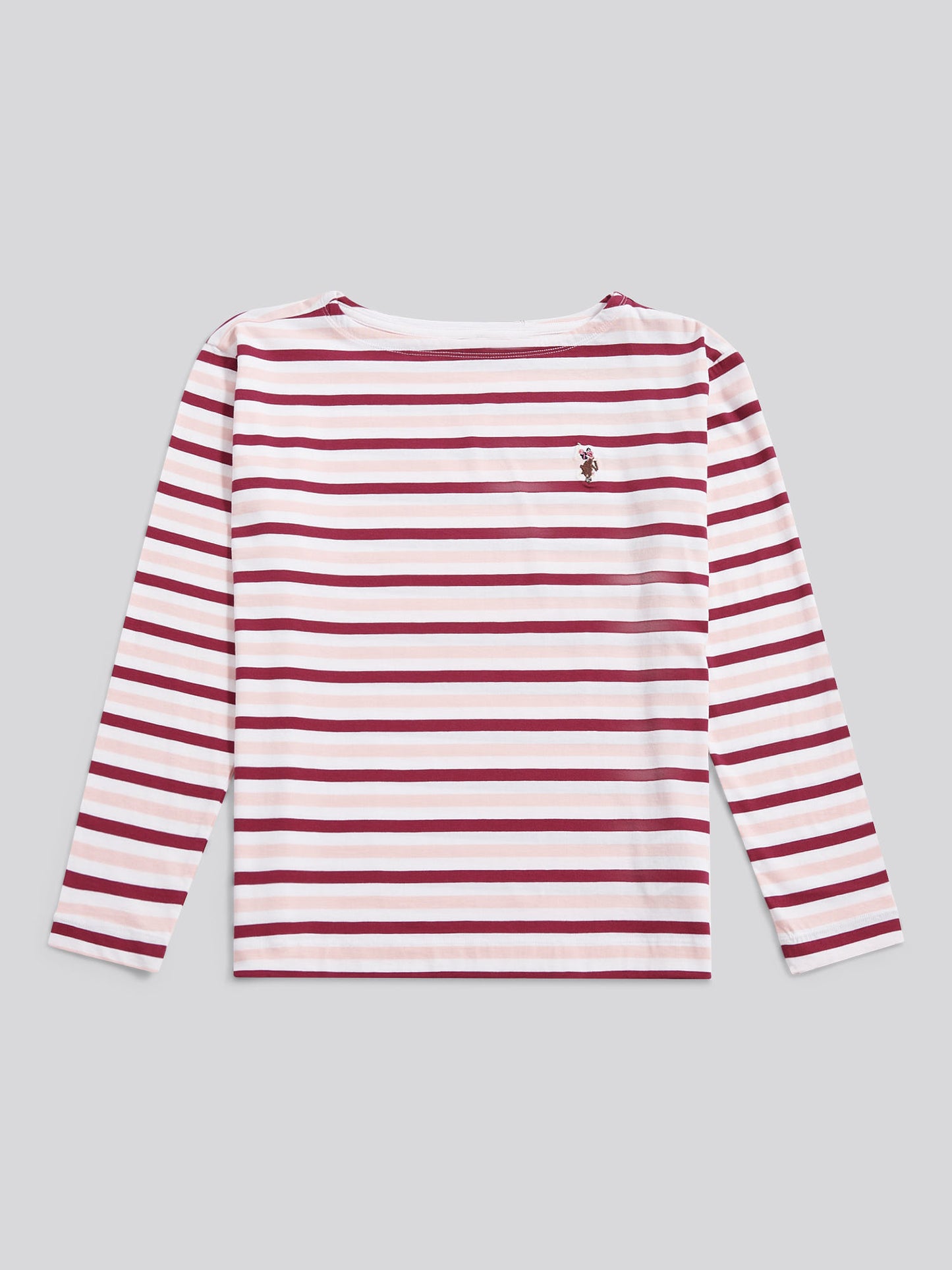 Womens Multicolour Stripe Long Sleeve Boatneck T-Shirt in Bright White