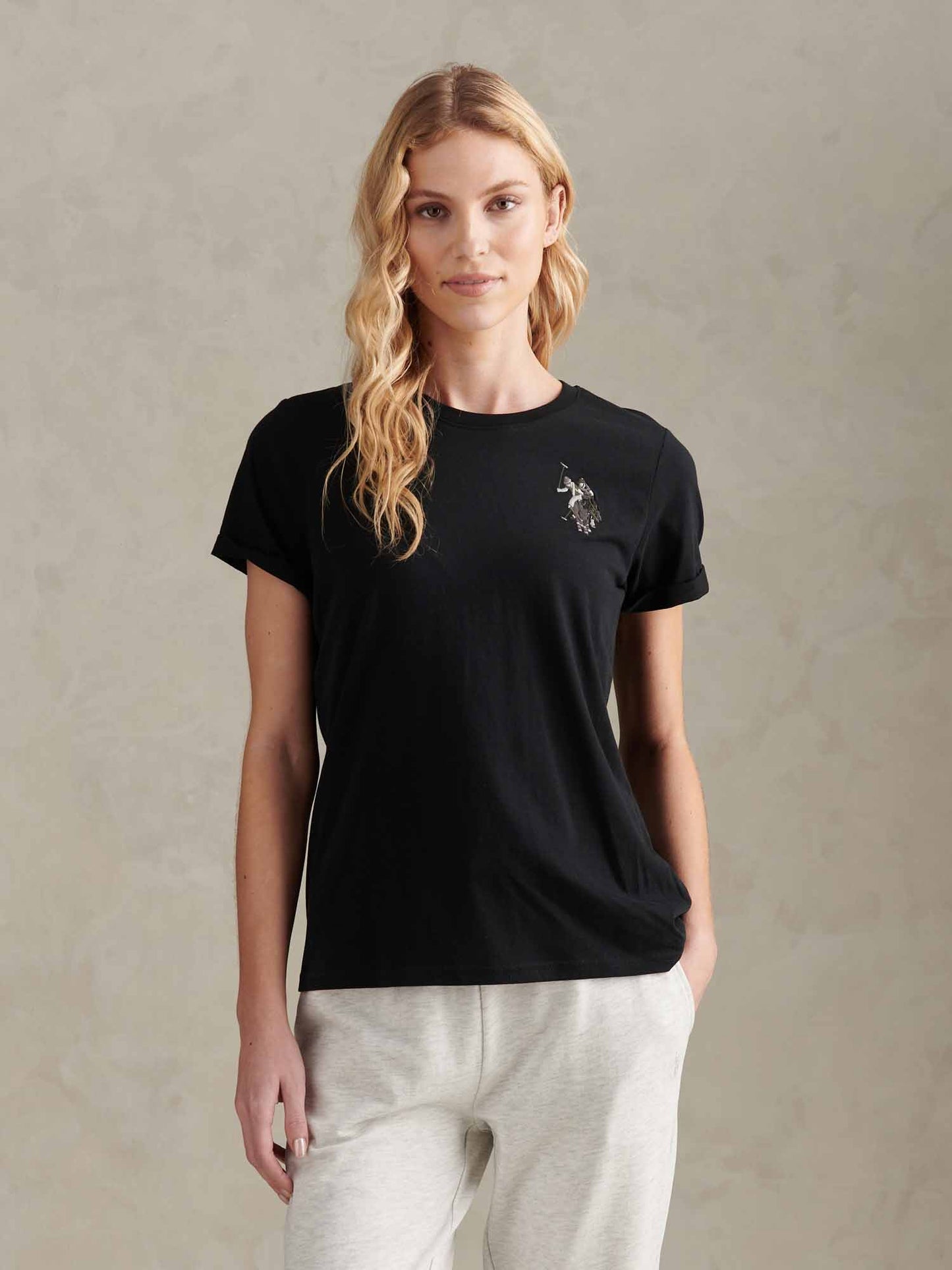 Womens Large Tonal Double Horsemen T-Shirt in Black