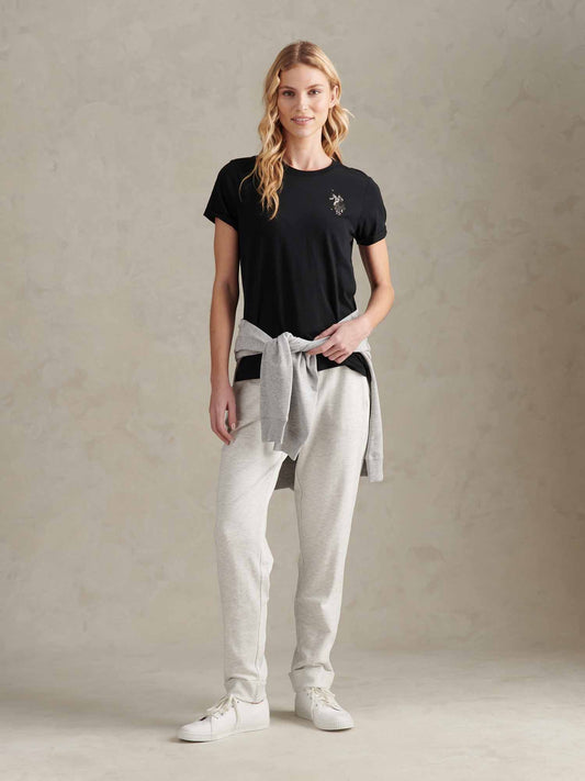 Womens Large Tonal Double Horsemen T-Shirt in Black