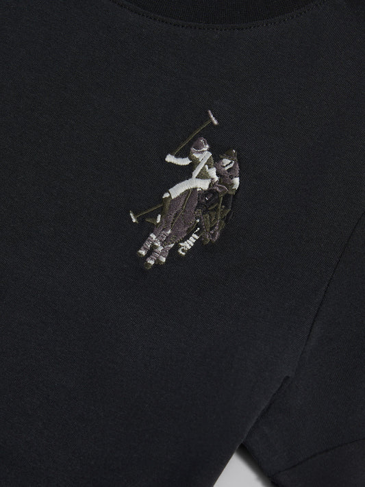 Womens Large Tonal Double Horsemen T-Shirt in Black