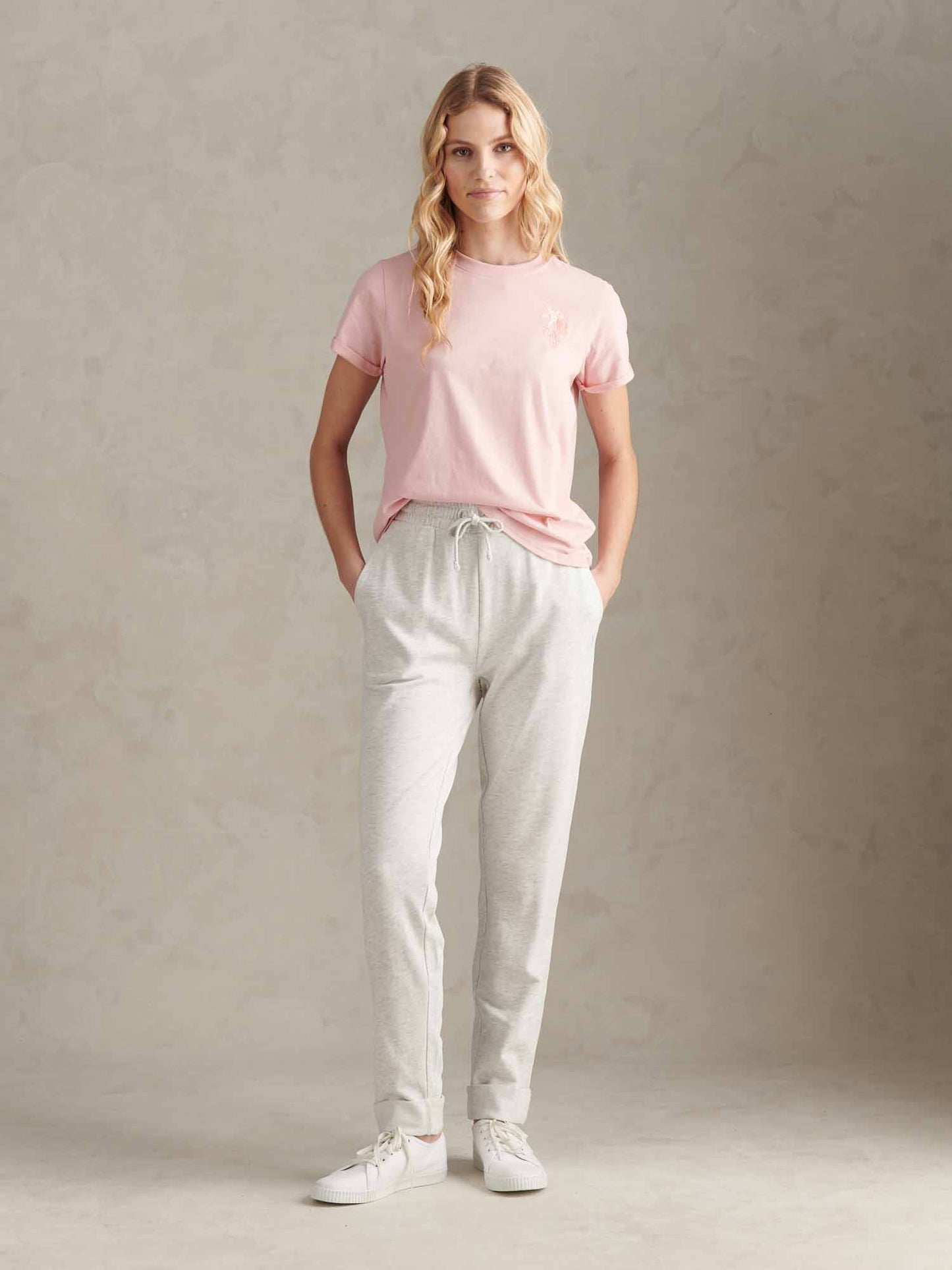 Womens Large Tonal Double Horsemen T-Shirt in Silver Pink