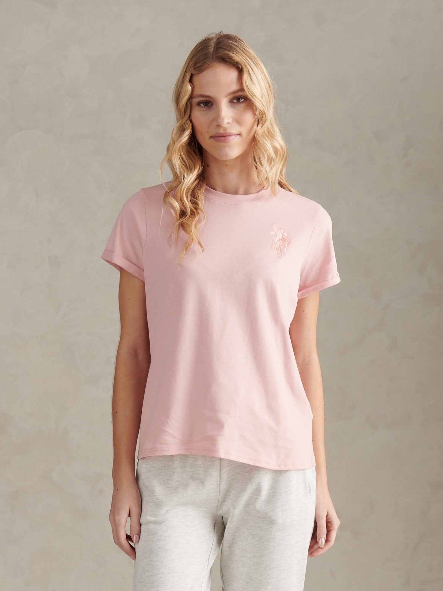 Womens Large Tonal Double Horsemen T-Shirt in Silver Pink